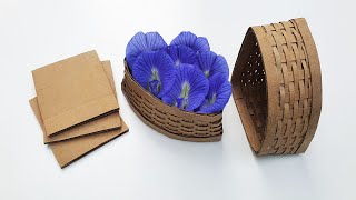 Realistic Mini Corner Caddy Basket From Cardboard \/ DIY Handmade Cardboard Craft \/ Display Ideas