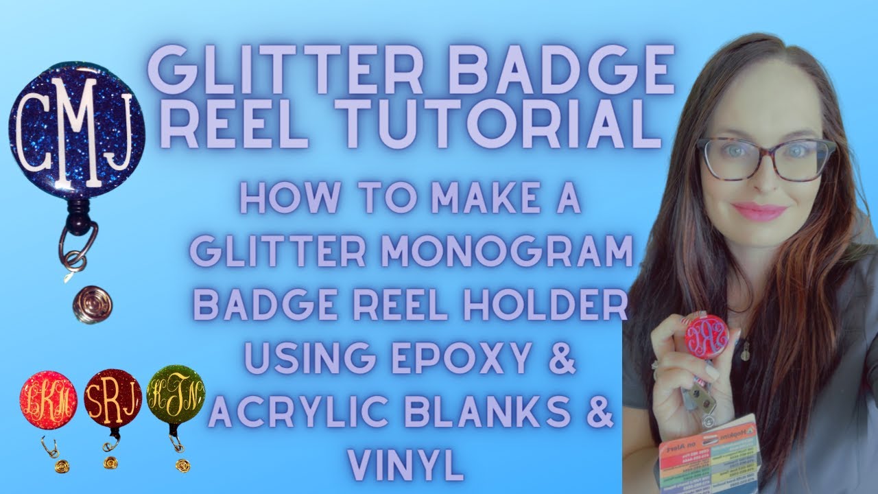 How to make glitter monogram badge reels part 1, Acrylic epoxy glitter  tutorial, DIY badge reel 