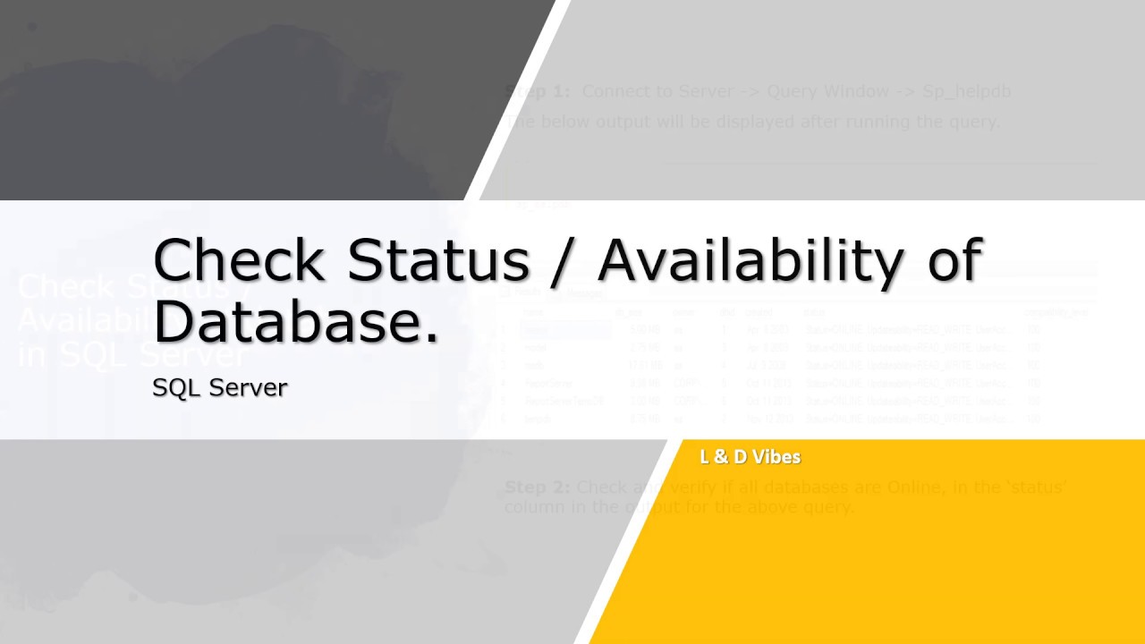 Check Status Availability Database | SQL Server - YouTube