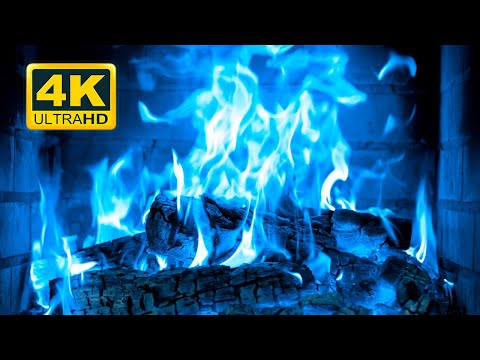 Beautiful Blue Fireplace 4K! Magic Fireplace Burning With Blue Flames