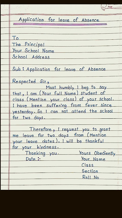 Application for leave of absence | School leave application | #shorts #youtubeshorts #education