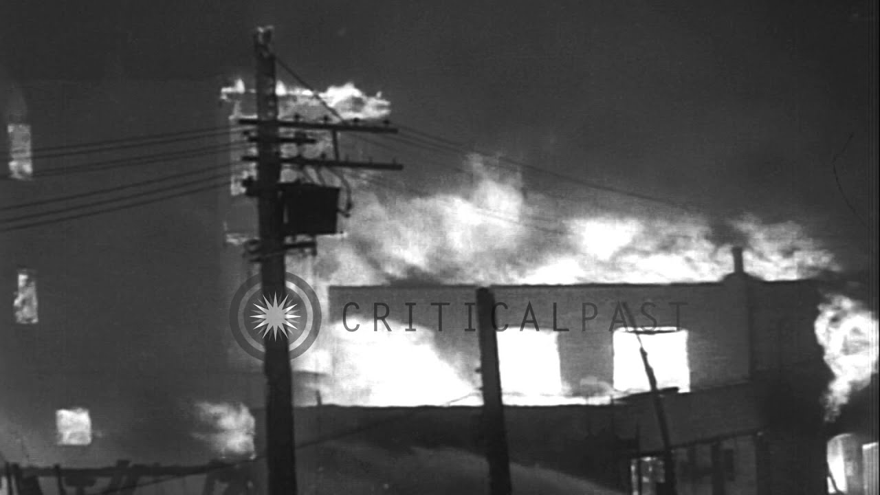 Buildings blaze at Chicago's Union Stockyard. HD Stock Footage