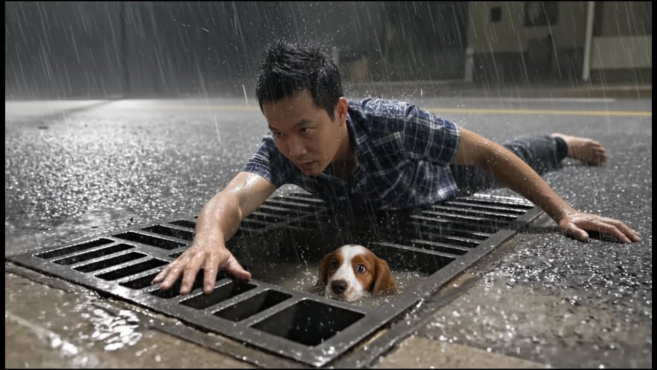 Man Lifts Heavy Grate to Save Drowning Puppy from Overflowing Drain