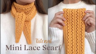 Knitting Mini scarf tutorial 🍊 How to knit small lace scarf ✨ Knitting lace scarf