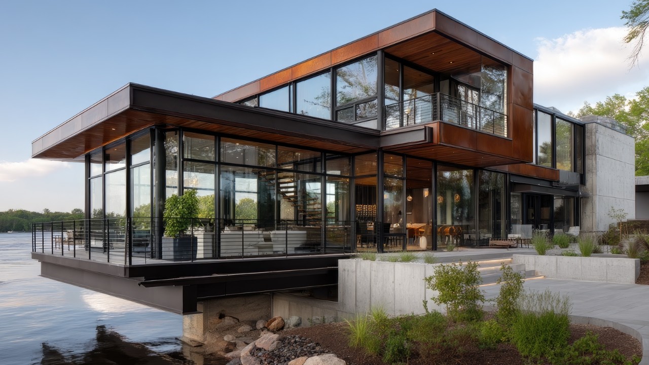 Modern Glass Lake House Design | Minimalist Architecture with Breathtaking Views