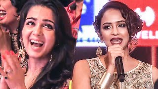 Charmy Kaur Enjoying Lakshmi Manchus Energetic Speech At South Award Show