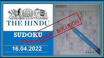 The Hindu  Sudoku Apr 16, 2022 - 4 Star - Short Solution
