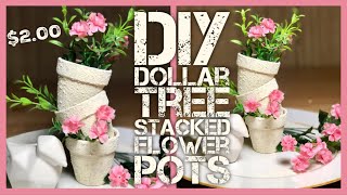 DIY Textured Stacked Flower Terracotta Pots  Dollar Tree Farmhouse, Shabby Chic Room or Porch Decor