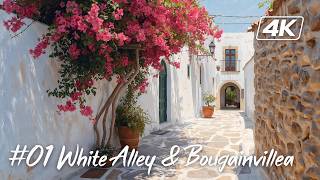 Mediterranean Wall Art #01 | White Alley & Bougainvillea | 4K Art Wallpaper | 2 Hours screenshot 4