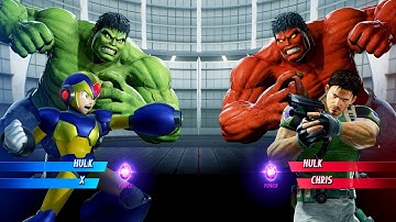 Hulk & Megaman X vs Red Hulk & Chris (Very Hard) Marvel vs Capcom | 4K UHD Gameplay
