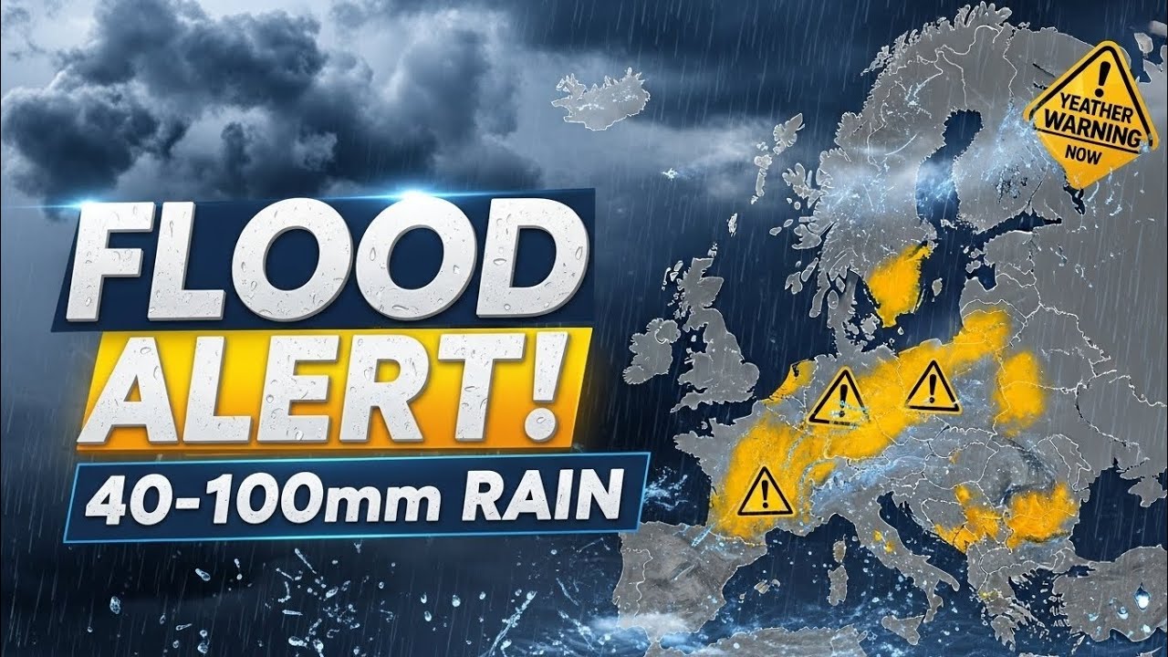Heavy Rain & Flood Alert NOW: Yellow Warnings Across UK & Western Europe | 40–100mm Rain 