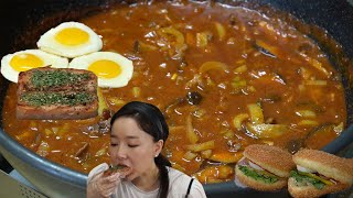 mukbang 차돌박이 고추장찌개먹방+스팸+계란후라이+사라다빵(Spicy Beef Soup+Spam Ham+Egg Fry)Beauty girls family eating show