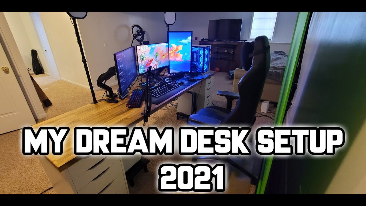 My Ultimate Dream Desk Setup Build 2021 8ft Desk & IKEA Drawers - YouTube