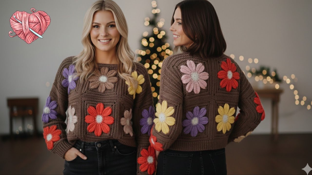 Давайте создадим цветы на свитерах с помощью вязания крючком 🪄Легкий урок по вязанию крючком 💜