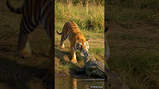 Tiger vs Crocodile | Ultimate Predator Face-Off in the Wild #tiger #crocodile #shorts #animals #ai
