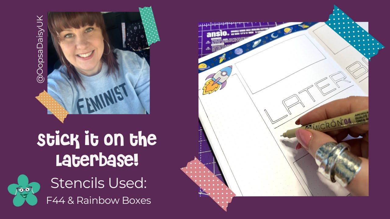 Creating a “Laterbase” in my journal! (Stencils used F44 & Rainbow Boxes)
