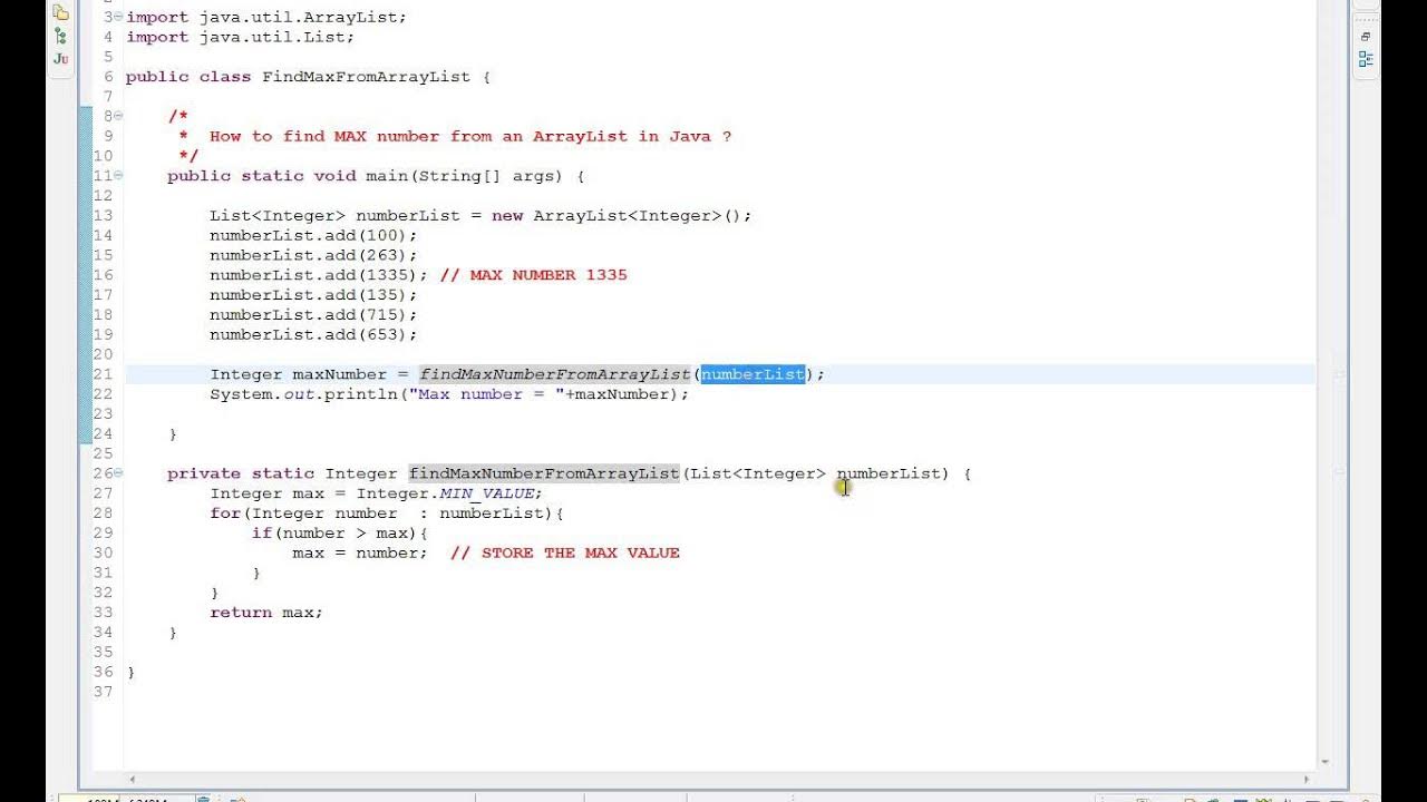 HOW TO FIND MAX NUMBER FROM AN ARRAYLIST IN JAVA - YouTube
