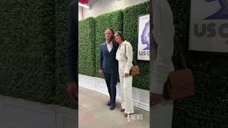 Walton Goggins and wife Nadia Conners arrive at the U.S. Open. 🎾