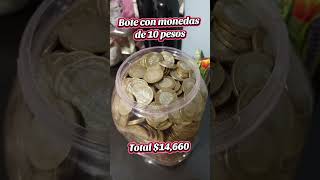 Bote con Monedas de 10 pesos ahorro de 1año 4 meses #ahorro #ahorrochallenge #dinero #monedas