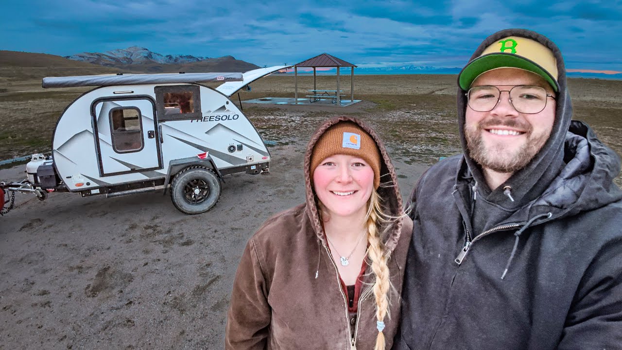 Teardrop Camping in a Winter Wind Storm with Dogs