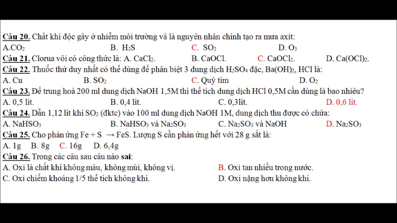 Trắc Nghiệm Hóa 10 Kì 2 Có đáp án - youtube