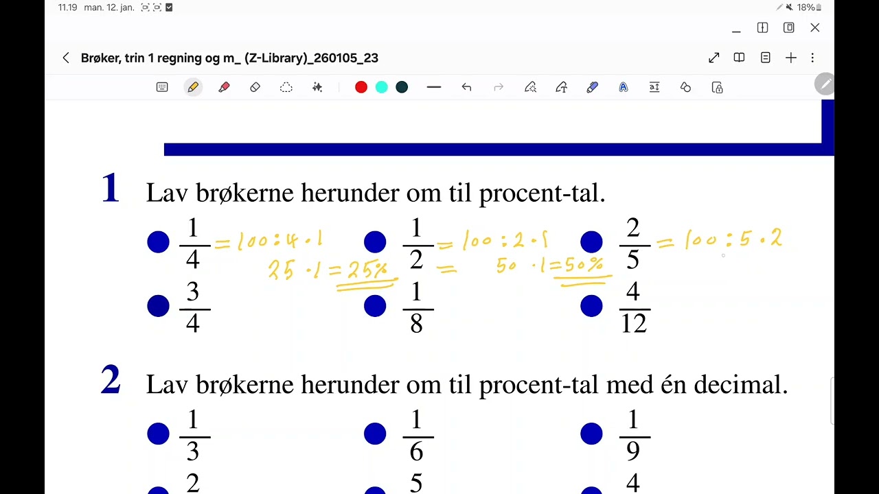 Lav brøkerne om til procent tal.