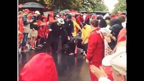 Bret Bielema Fall Video Bielema Falls on the Hog Walk Bielema (fail)