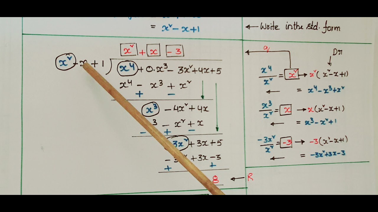 Q1 Ex2 3 Divide The Polynomial P X By The Polynomial G X And Find The Quotient And Remainder Youtube