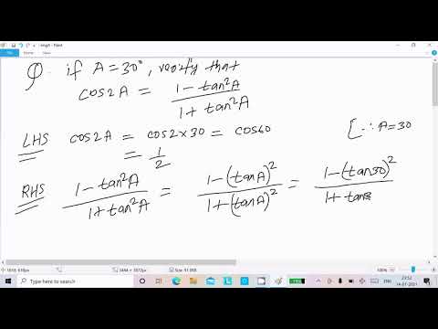 If A=30 verify that cos2A = 1-tan^2A / 1+tan^2A