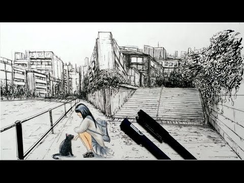 街の風景を描いてみた 背景の描き方 線画 Youtube