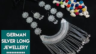 How to make german silver long neckpiece।। Handmade Jewellery। without wire।। without lock beads