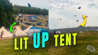 Tent Lit up on a Power Line Due to a Tornado