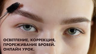 ОСВЕТЛЕНИЕ, КОРРЕКЦИЯ, ПРОРЕЖИВАНИЕ БРОВЕЙ. Все этапы процедуры. Онлайн урок.