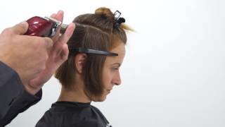 A step-by-step detailing how to cut chin-length bob with clipper.