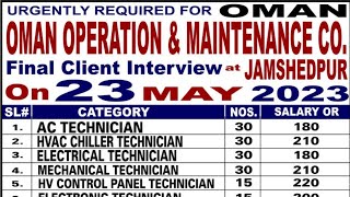 OMAN OPERATION & MAINTENANCE CO.VACANCY 2023