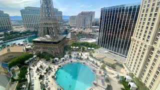 Room with BEST VIEW from Paris Hotel & Casino Las Vegas Burgundy Room  Eiffel Tower Pool View Tour 