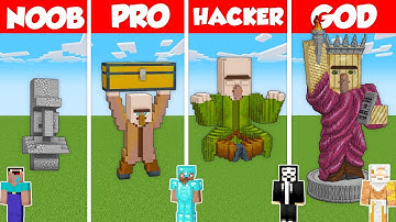 VILLAGER STATUE HOUSE BUILD CHALLENGE - Minecraft Battle: NOOB vs PRO vs HACKER vs GOD / Animation
