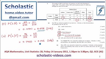 AQA Mathematics, Unit Statistics 1B, Friday 14 January 2011, 1.30pm to 3.00pm, Q2, GCE(AS)