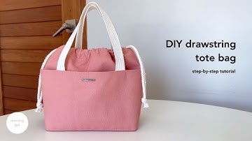 DIY drawstring tote bag | How to make drawstring bag with pocket