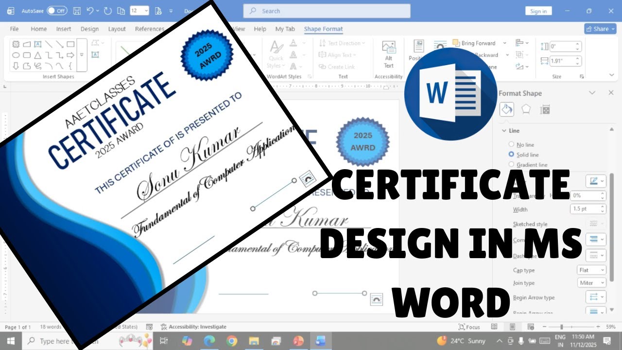 How to Create a Professional Certificate in MS Word | Step-by-Step ...