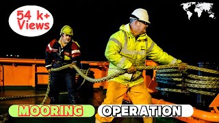 Mooring operation. //Mooring and berthing a giant ship..// Berthing a ship.