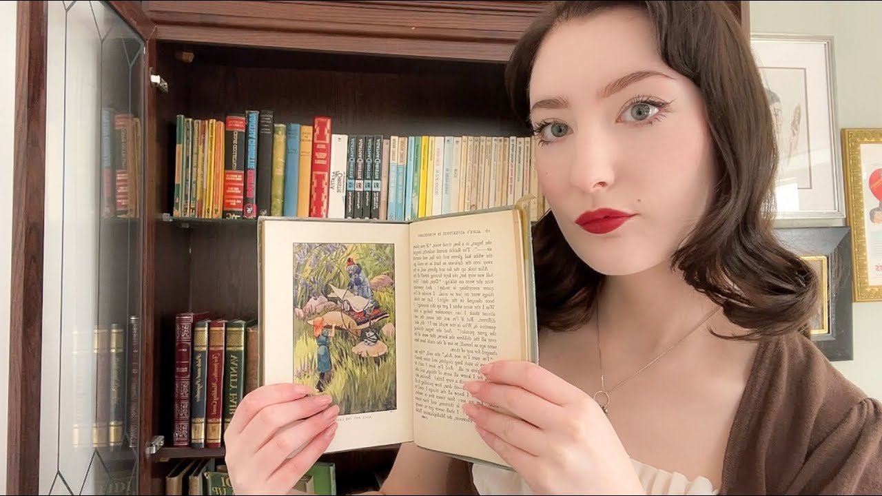 ASMR ~ vintage bookshelf tour ~ book triggers, tapping, paper sounds and whisper rambles 📚