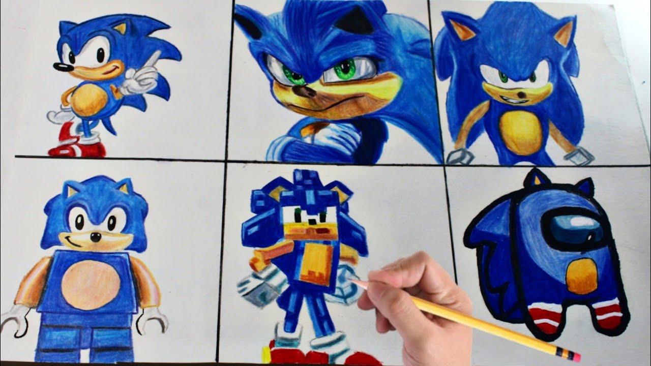 Drawing Sonic In Different Styles | Sonic The Hedgehog 2 - YouTube