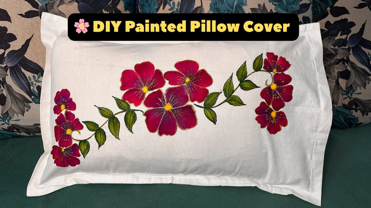 DIY Pillow Cover Painting🌸 | Fabric work #fabricpainting #painting #pillowcoverpaiting #diy