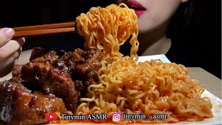 ASMR) MUKBANG KOREAN FOOD SPICY COLD NOODLE (Bibimmyeon) KOREAN BBQ (Galbi), 비빔면 갈비 먹방 asmr