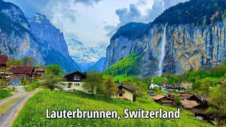 Lauterbrunnen, Switzerland walking tour 4K  The most beautiful villages in the world