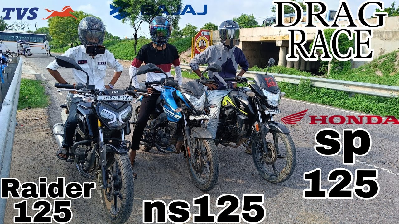 Tvs Raider 125 VS Bajaj Pulsar ns 125 VS Honda sp 125 | DRAG RACE | Shocking result 😯