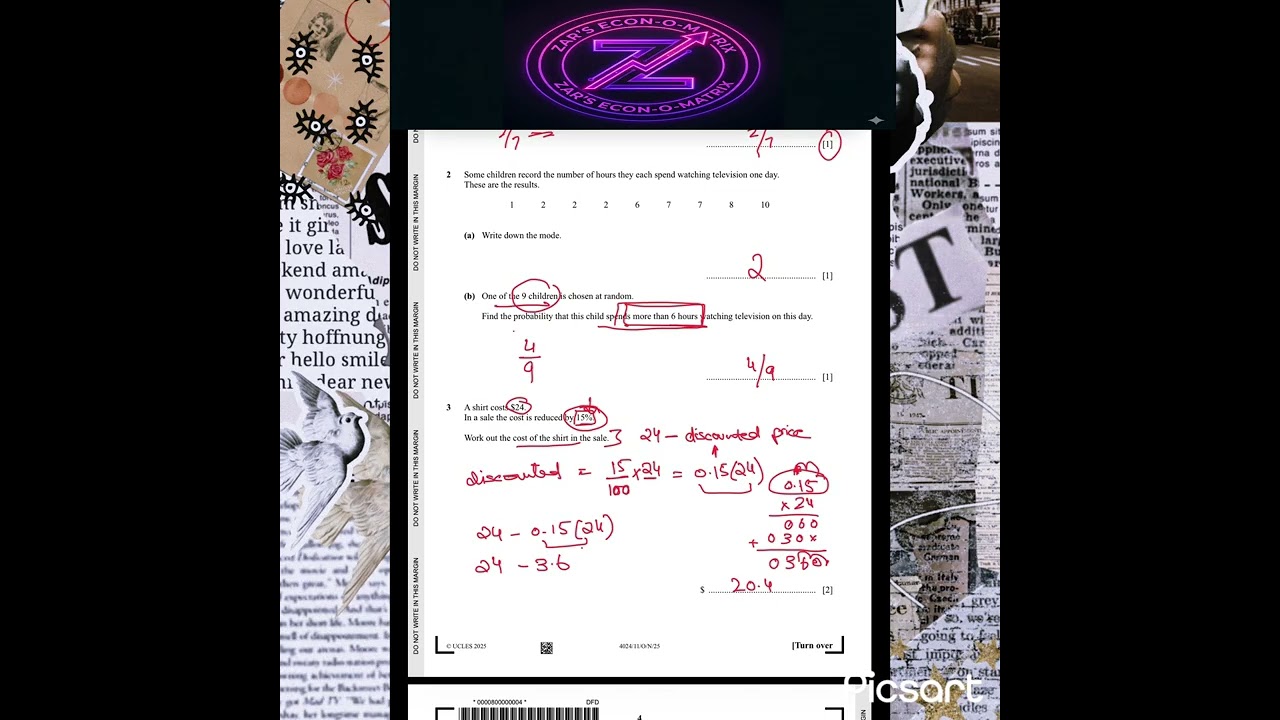 Olevel Mathematics (Syllabus D) 4024/11 W25 Solved: Ep 1 #4024_w25_11 #olevelmathematics  