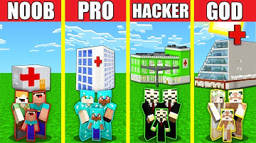 Minecraft Battle: HOSPITAL HOUSE BUILD CHALLENGE - NOOB vs PRO vs HACKER vs GOD / Animation CLINIC