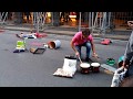 Street drummer play techno riff with a trowel  part 2 of 2